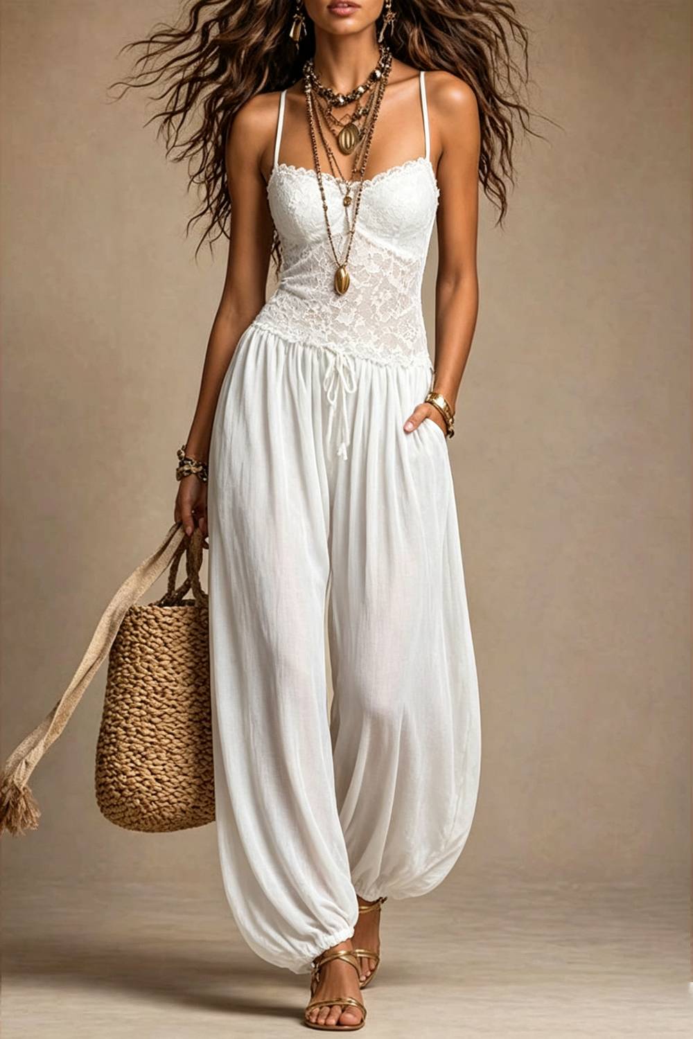 Boho Lace Cami Harem Jumpsuit