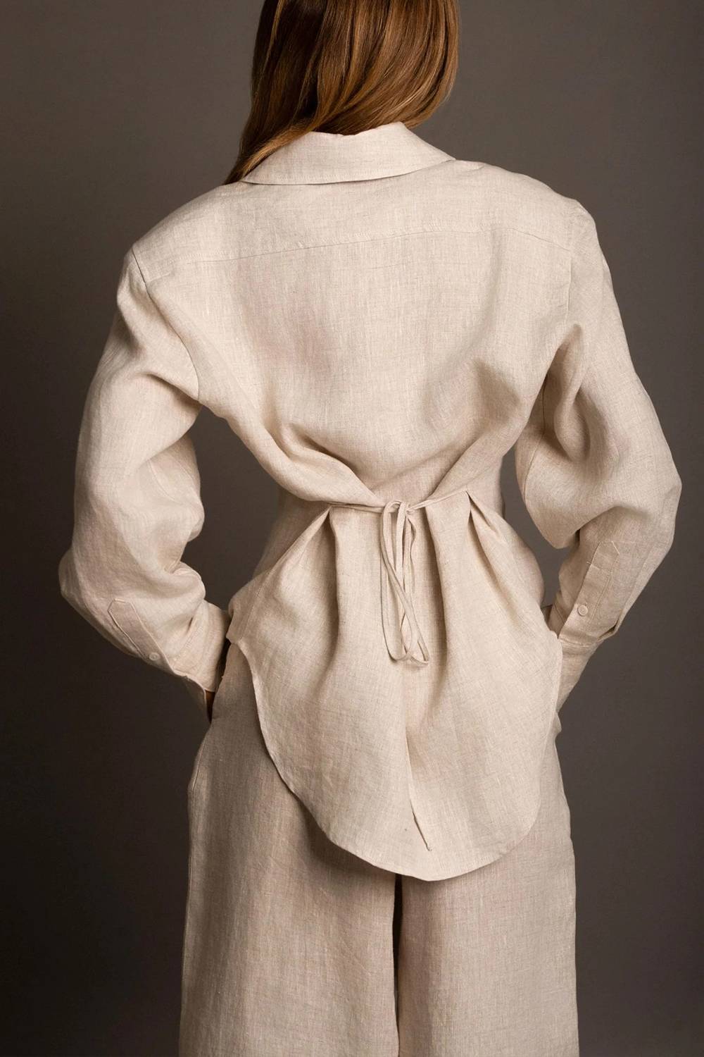 Long Sleeve Button Down Shirt and Wide Leg Pants Two Piece Set