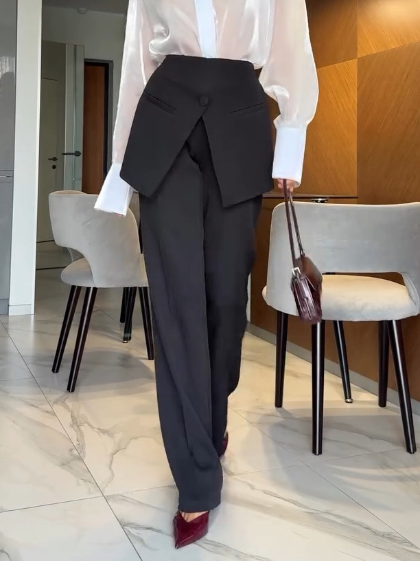 Elegant High-waisted Wrap Skirt With Layered Pants