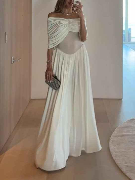 Elegant V-neck Pleated Maxi Dress