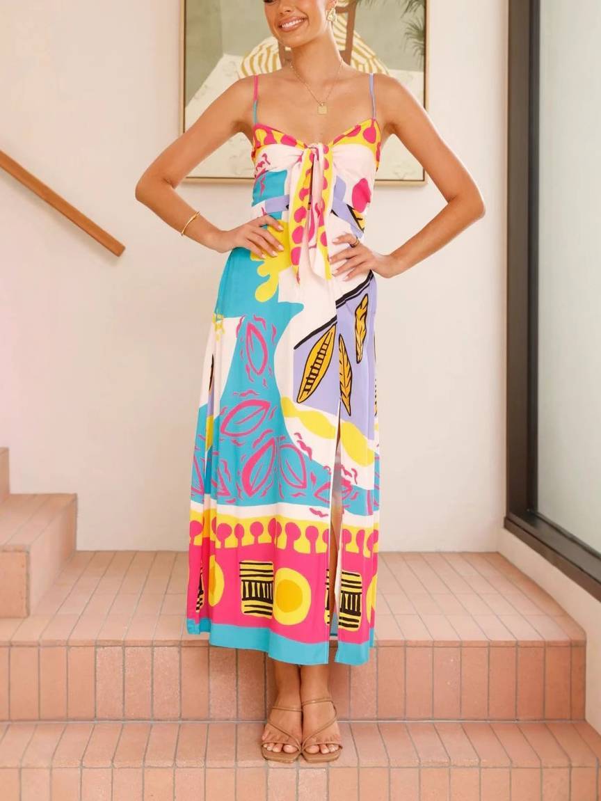 Bow Tie Sleeveless Slit Dress