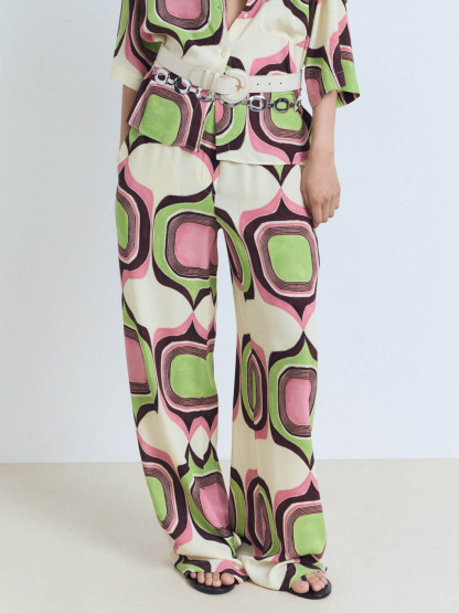 Unique Painted Geometric Print Wide-leg Pants