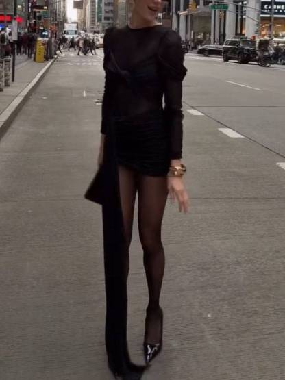 Lace Splicing Ribbon Design Mini Dress