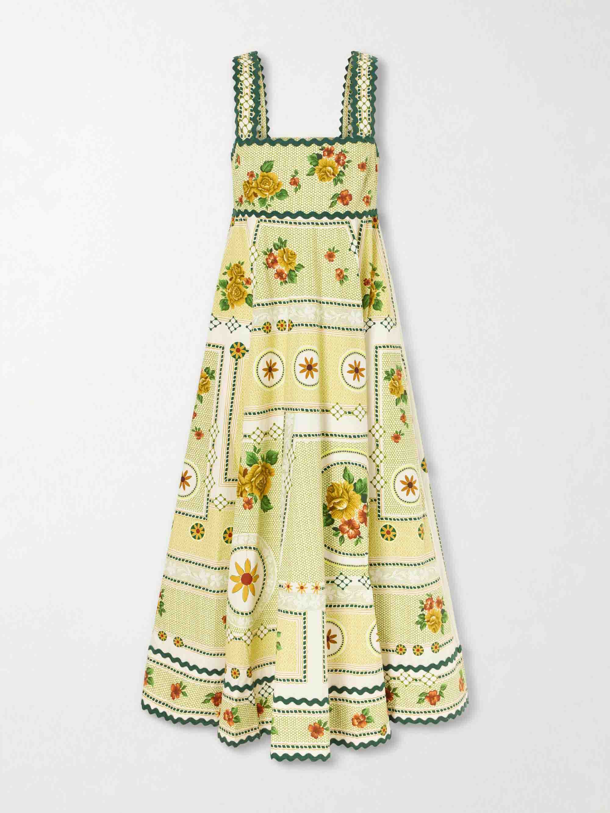 Exquisite Floral Print Scalloped Trim Midi Dress