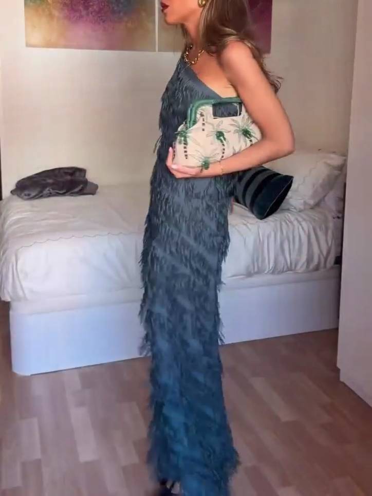 Off-shoulder Tassel Dress
