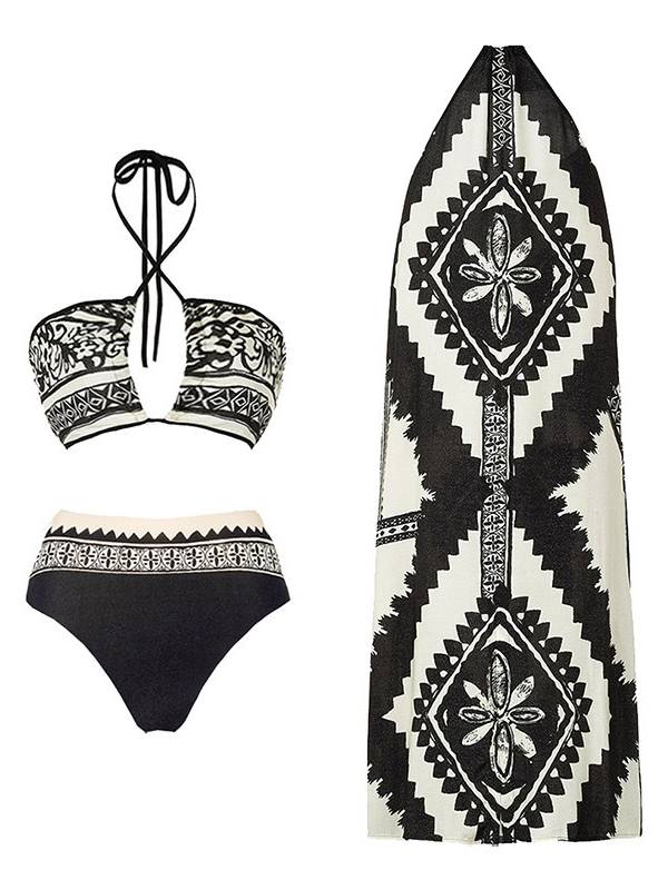 Printed Bikini Three-piece Set
