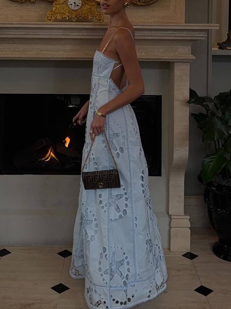 Elegant Lace Sling High Waist Maxi Dress