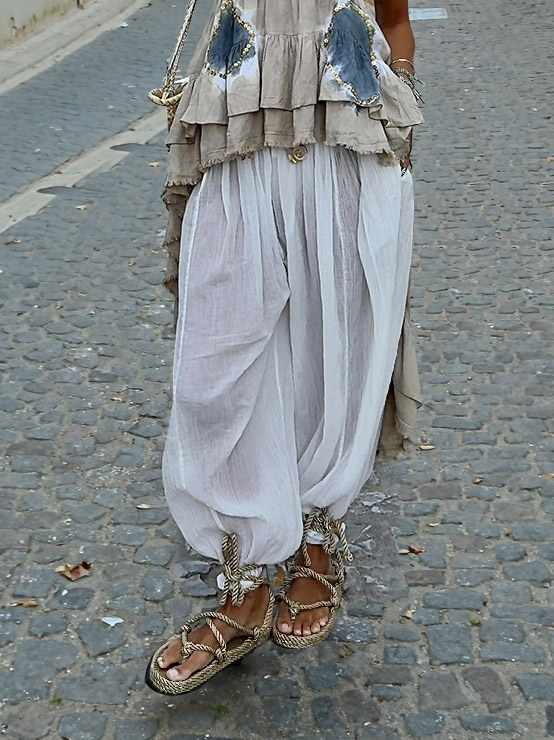 Bohemian Sheer Drawstring Harem Pants