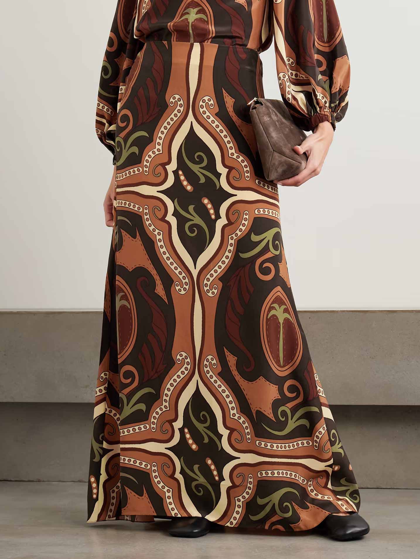 Retro Tung Palm Tree Print Long Skirt