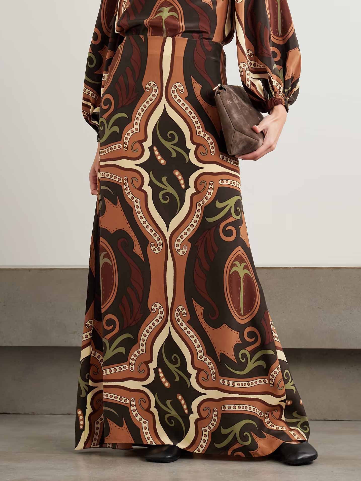 Retro Tung Palm Tree Print Long Skirt