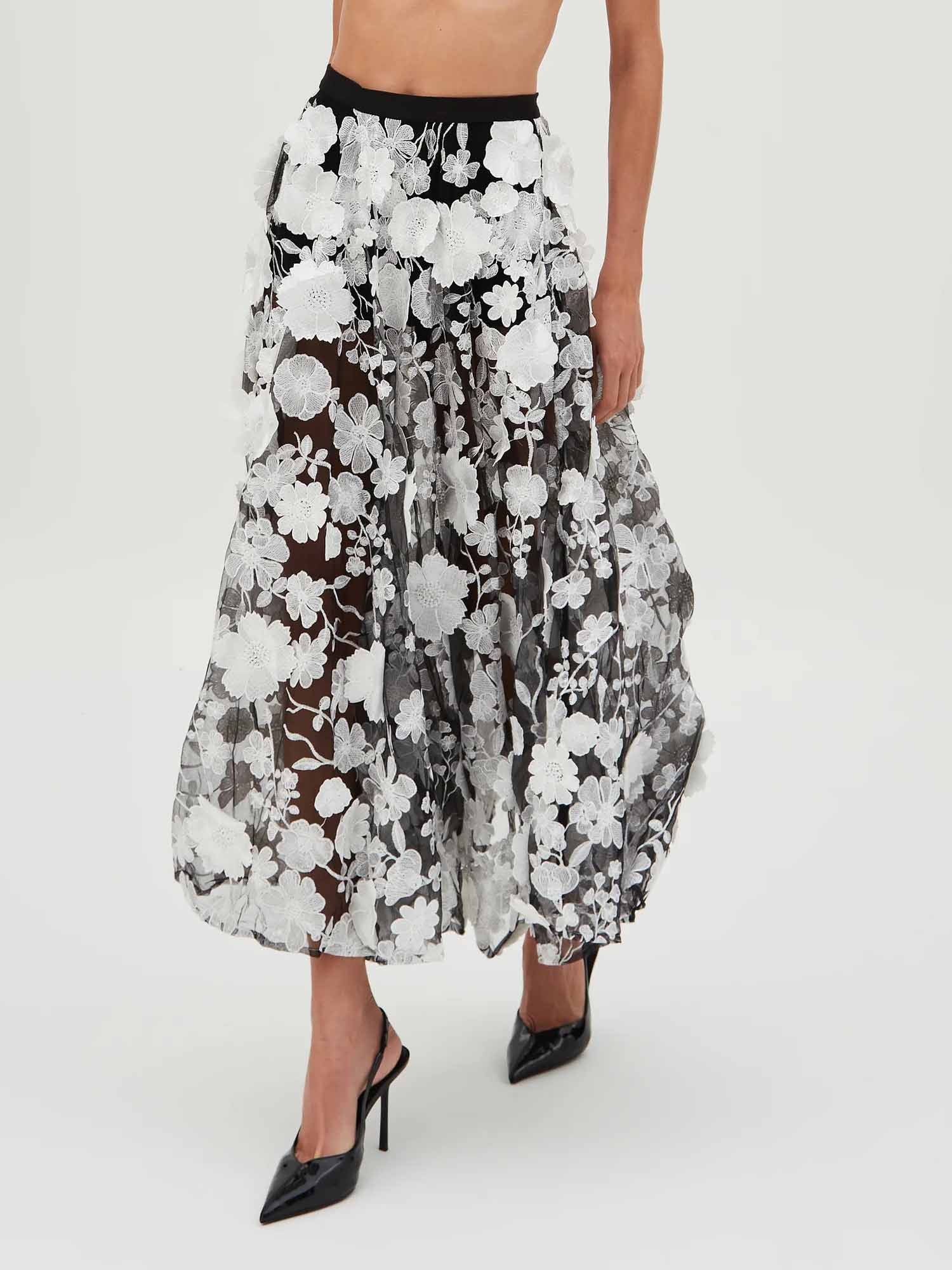 Exquisite Floral Embroidered Sheer Maxi Skirt