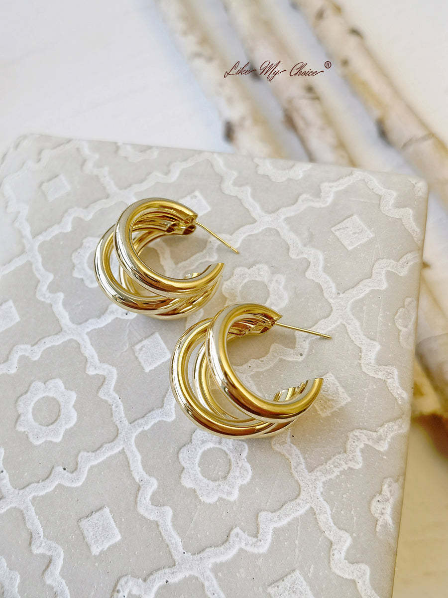Gold Plated Layered Hoop Earrings
