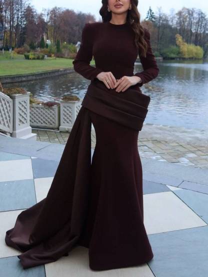 Pleated Ribbon Design Maxi Dress