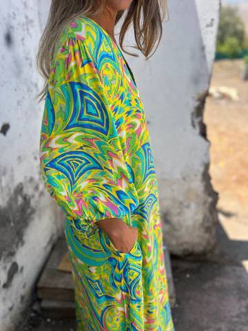 Printed V-neck Pullover Long-sleeved Loose Dress