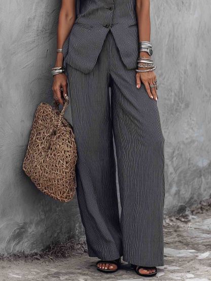 Minimalist Slim Fit Striped Vest Two-Piece Set