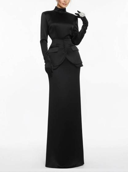 Long Sleeve Maxi DressWaist Belt Design Set