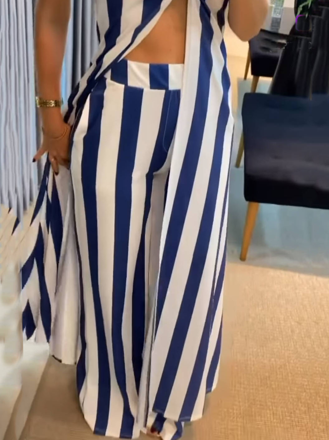 Classic Striped Wide-Leg Pants