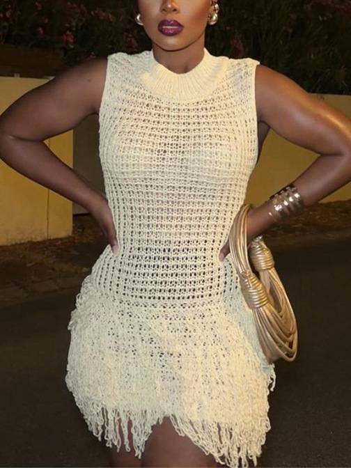 Knit Sleeveless Tassel Hem Dress