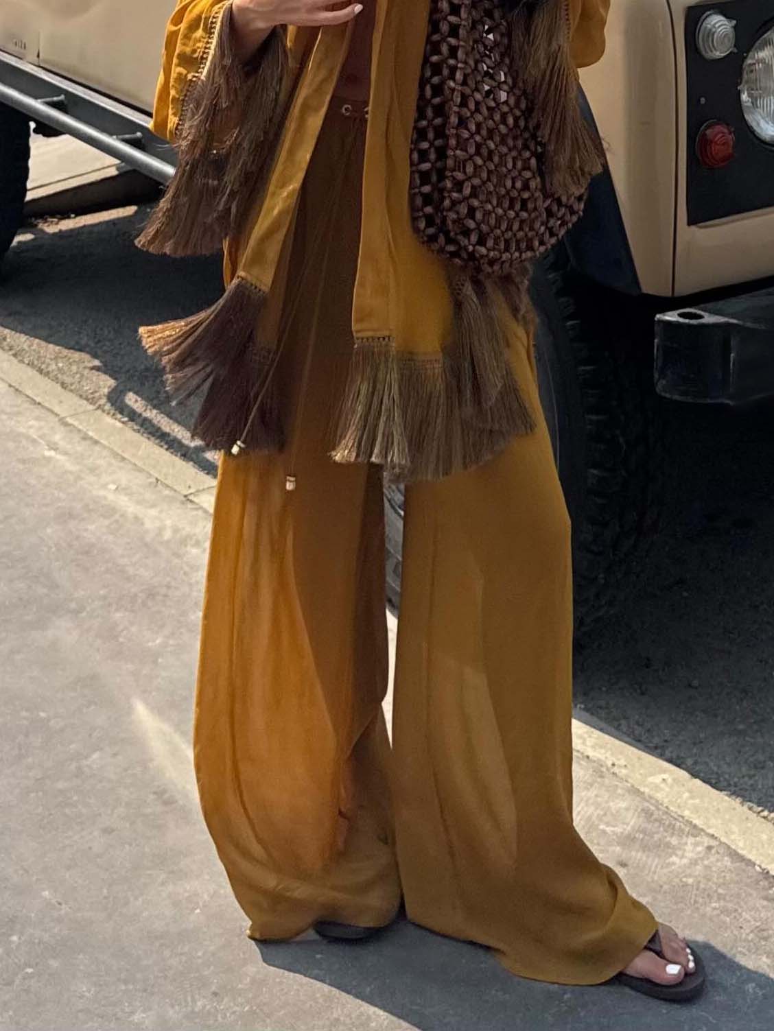 Elegant Drawstring Waist Wide-Leg Pants