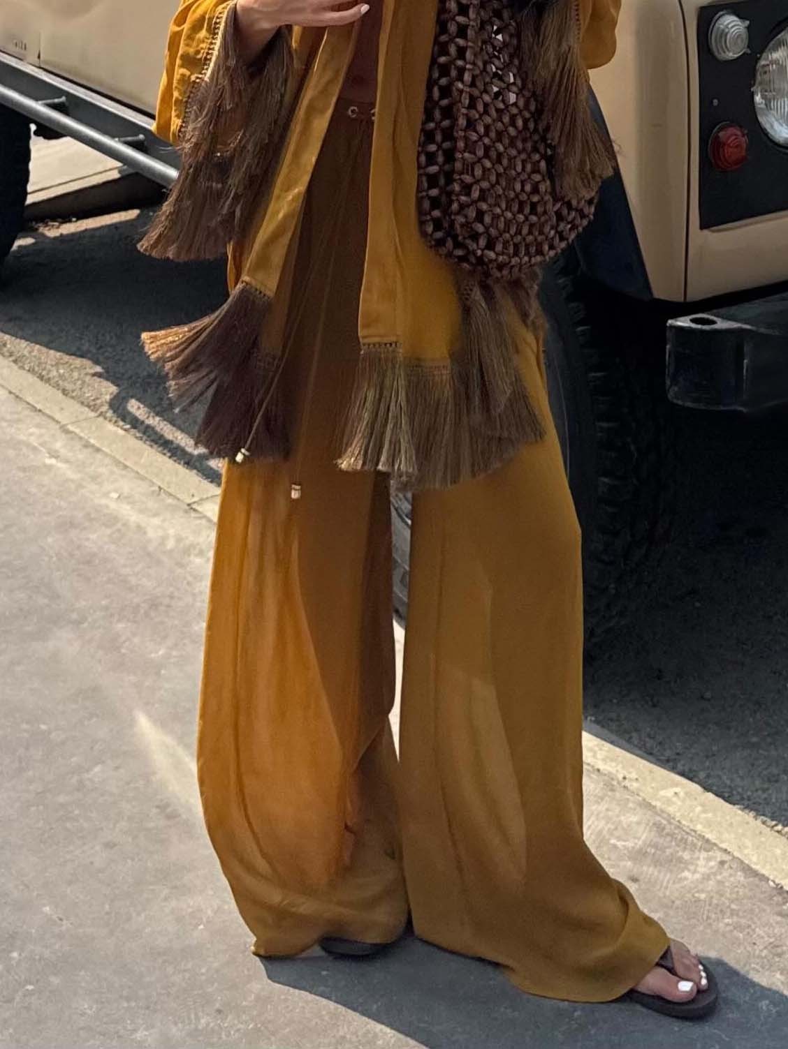 Elegant Drawstring Waist Wide-Leg Pants