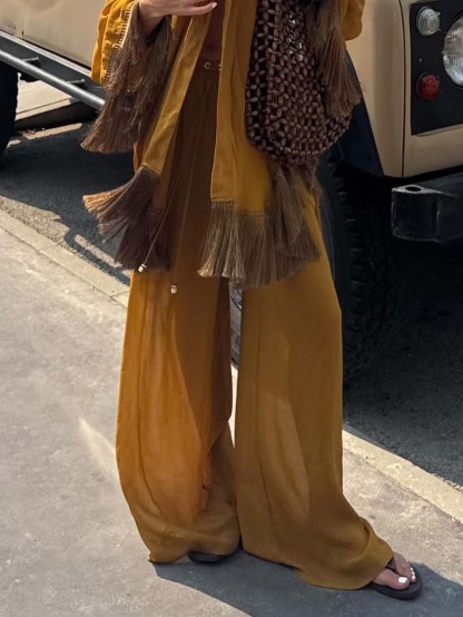 Elegant Drawstring Waist Wide-Leg Pants