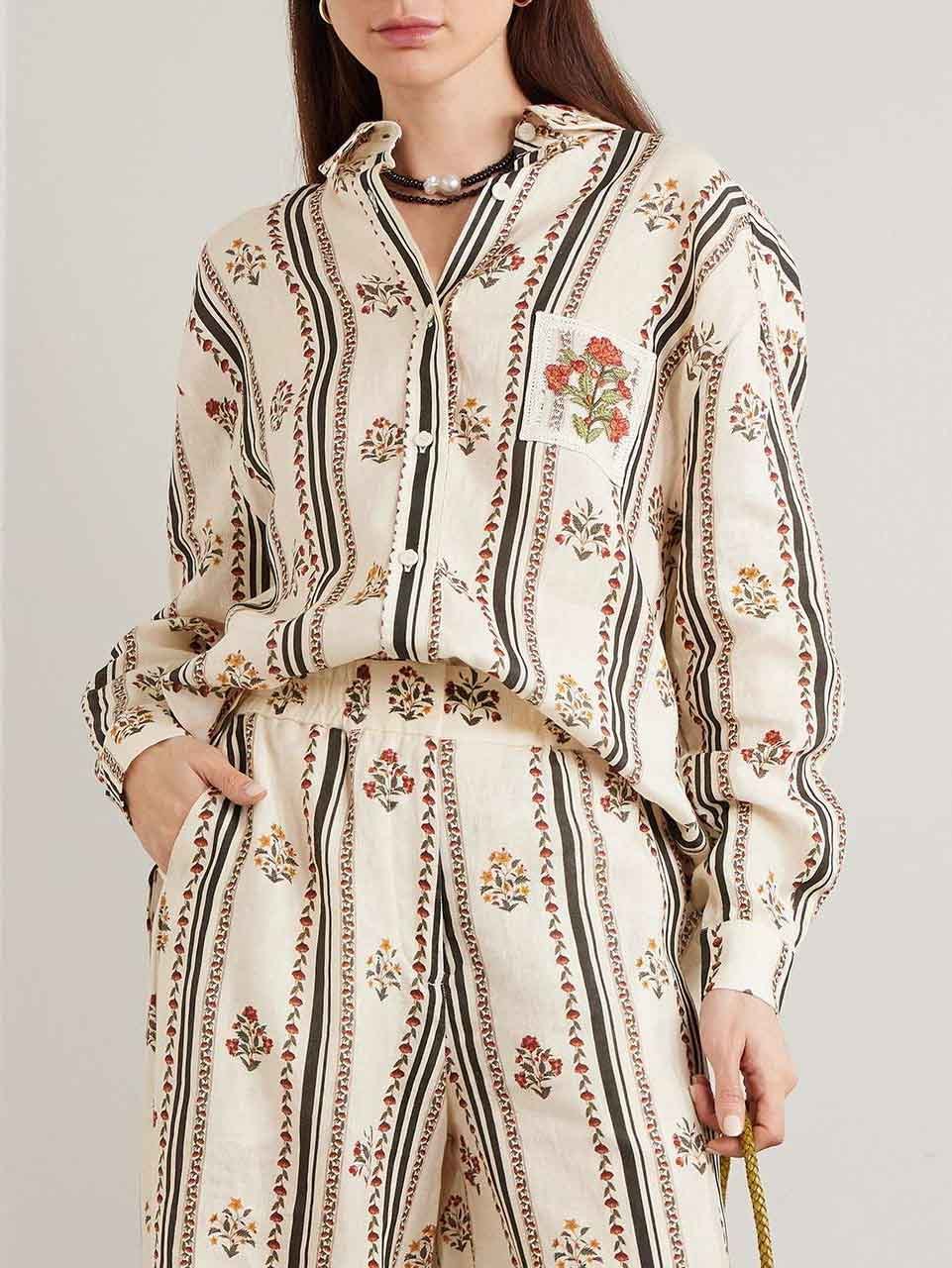 Bohemian Printed Striped Wide Leg Pants