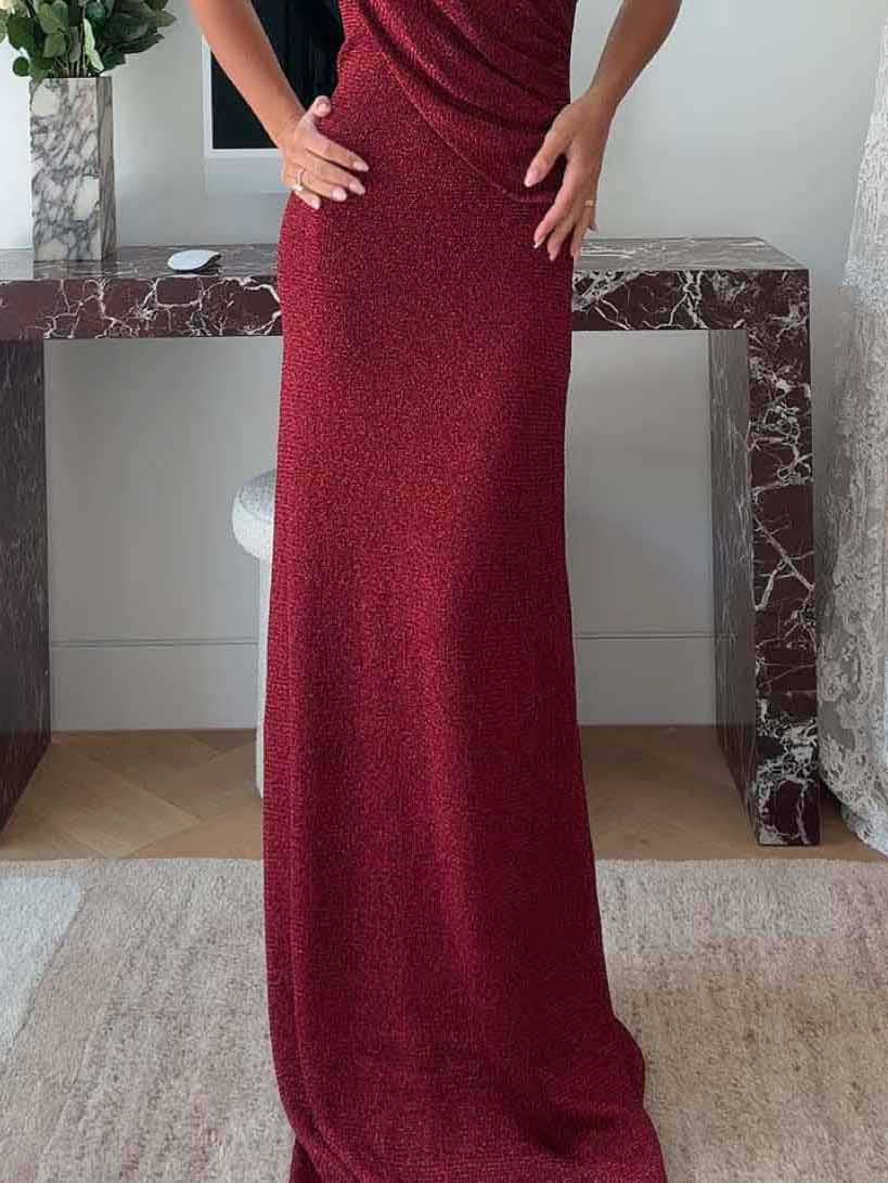 Elegant Metallic Glossy Backless Ruched Evening Maxi Dress