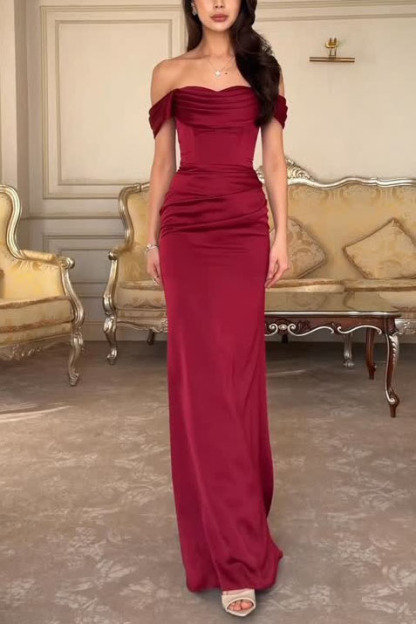 Off-Shoulder Pleated Scarf Maxi Dress