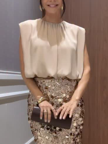 Elegant High-Waist Sequin Midi Skirt