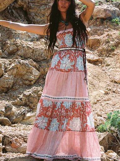 Vacation Style Floral-Print Suspender Dress