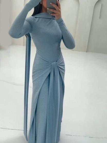 Lace-Up Design Long Sleeve Maxi Dress