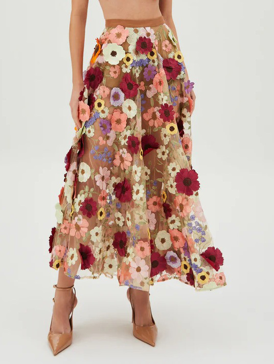 Exquisite Floral Embroidered Sheer  Skirt