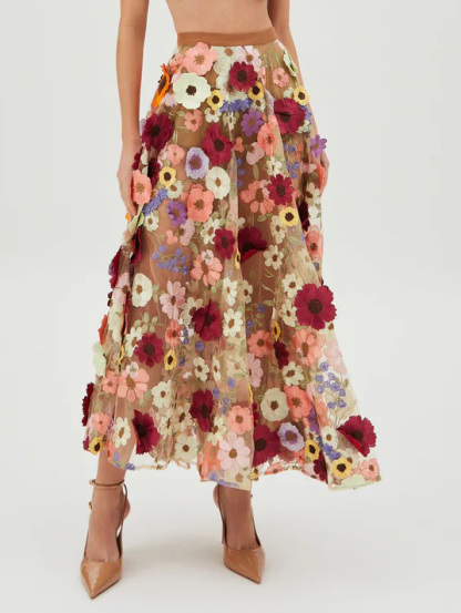 Exquisite Floral Embroidered Sheer Skirt