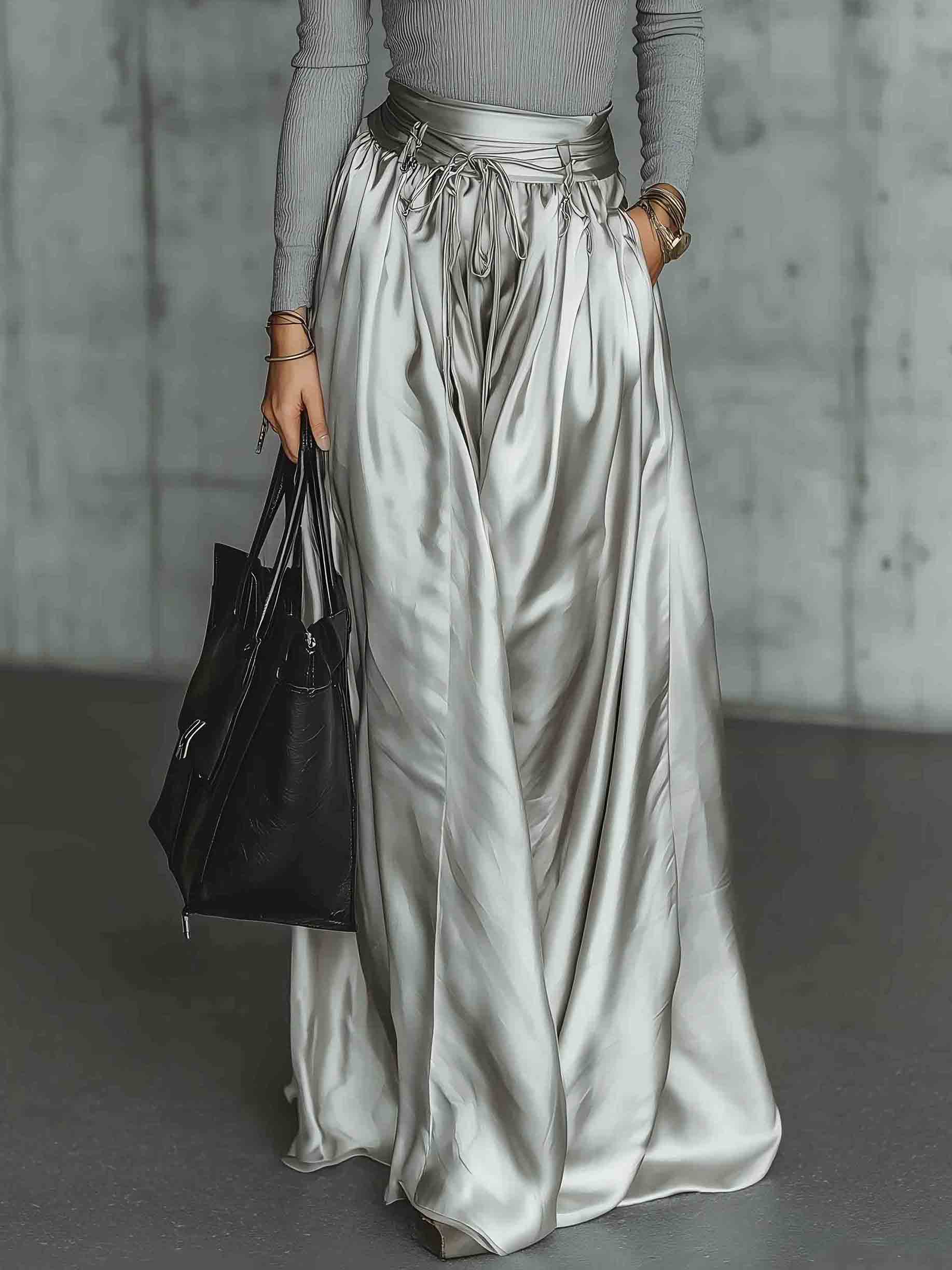 Modern Ribbed Top & Metallic Maxi Skirt Set