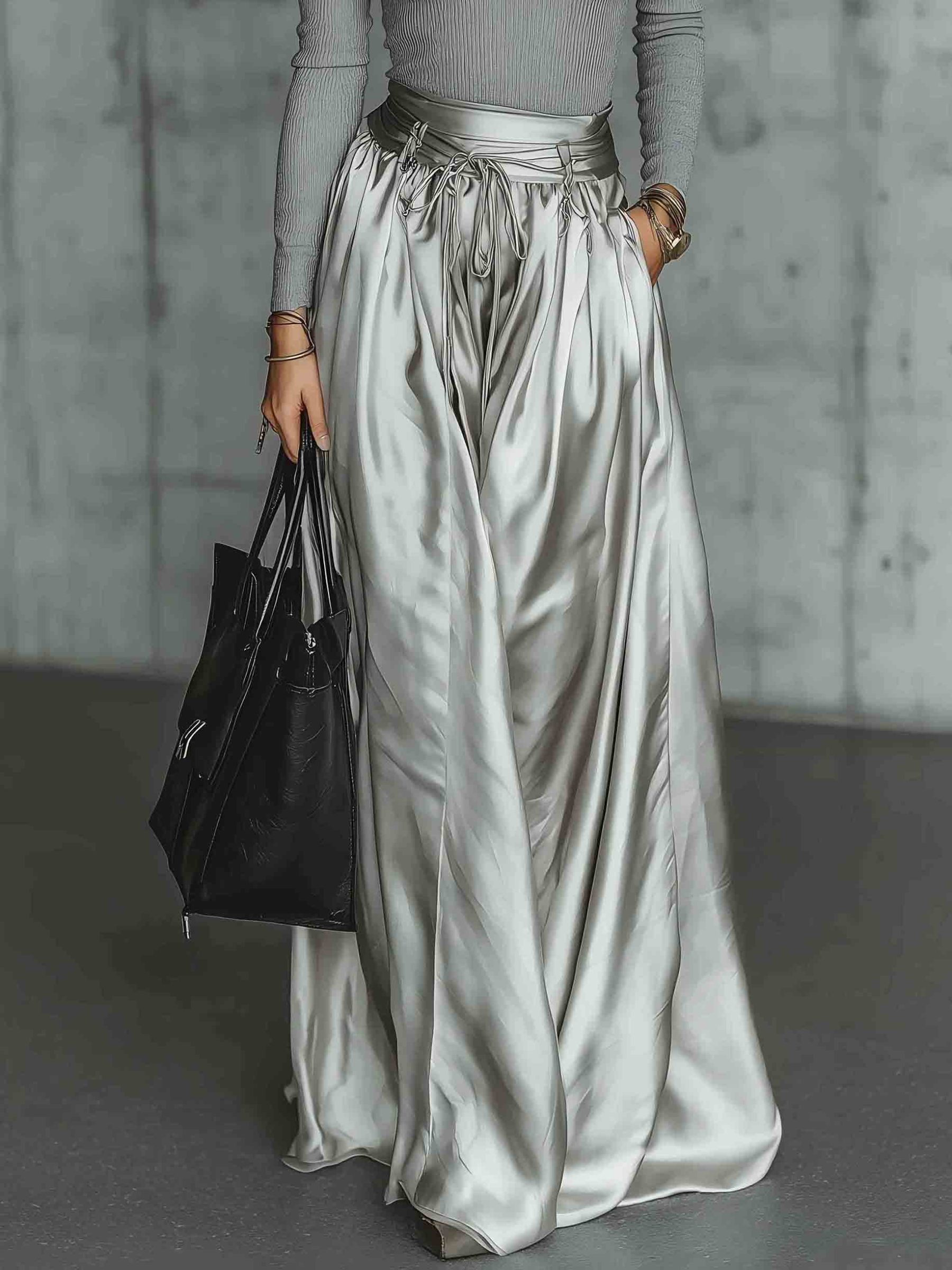 Modern Ribbed Top & Metallic Maxi Skirt Set