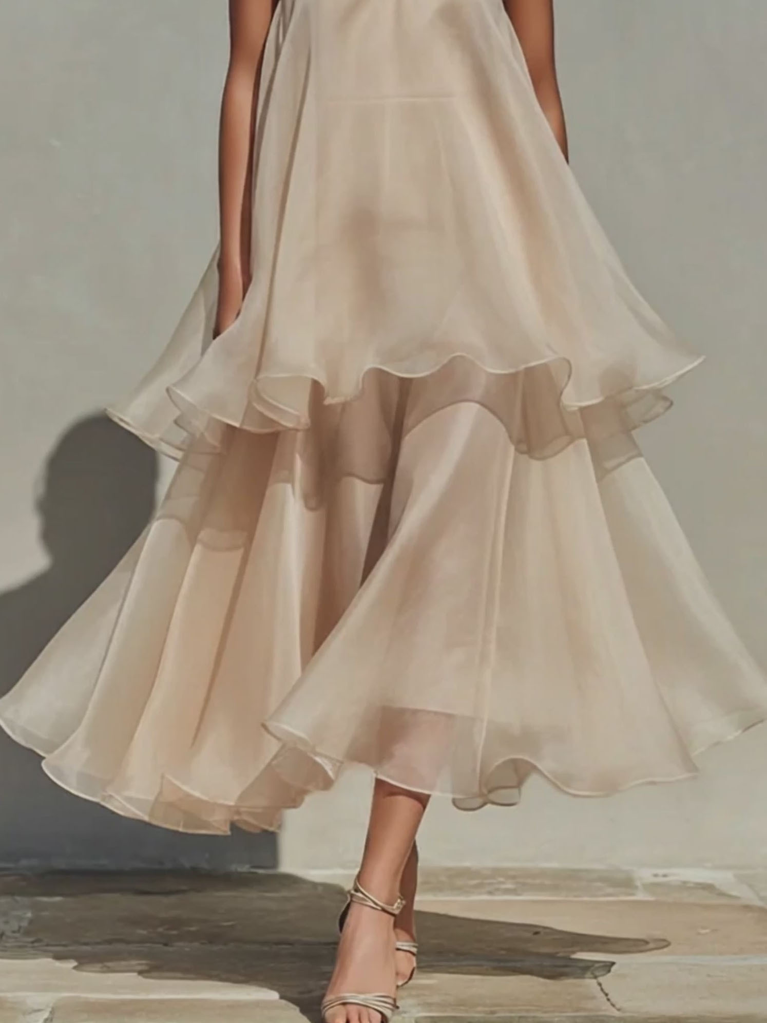 Elegant Spaghetti Strap Tiered Ruffle Flowy Maxi Dress