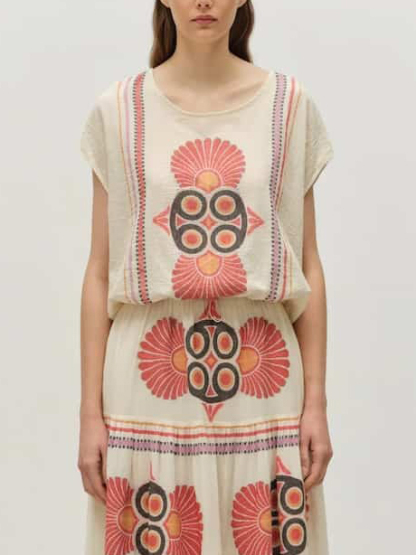 Retro Ethnic Floral Print Tank Top