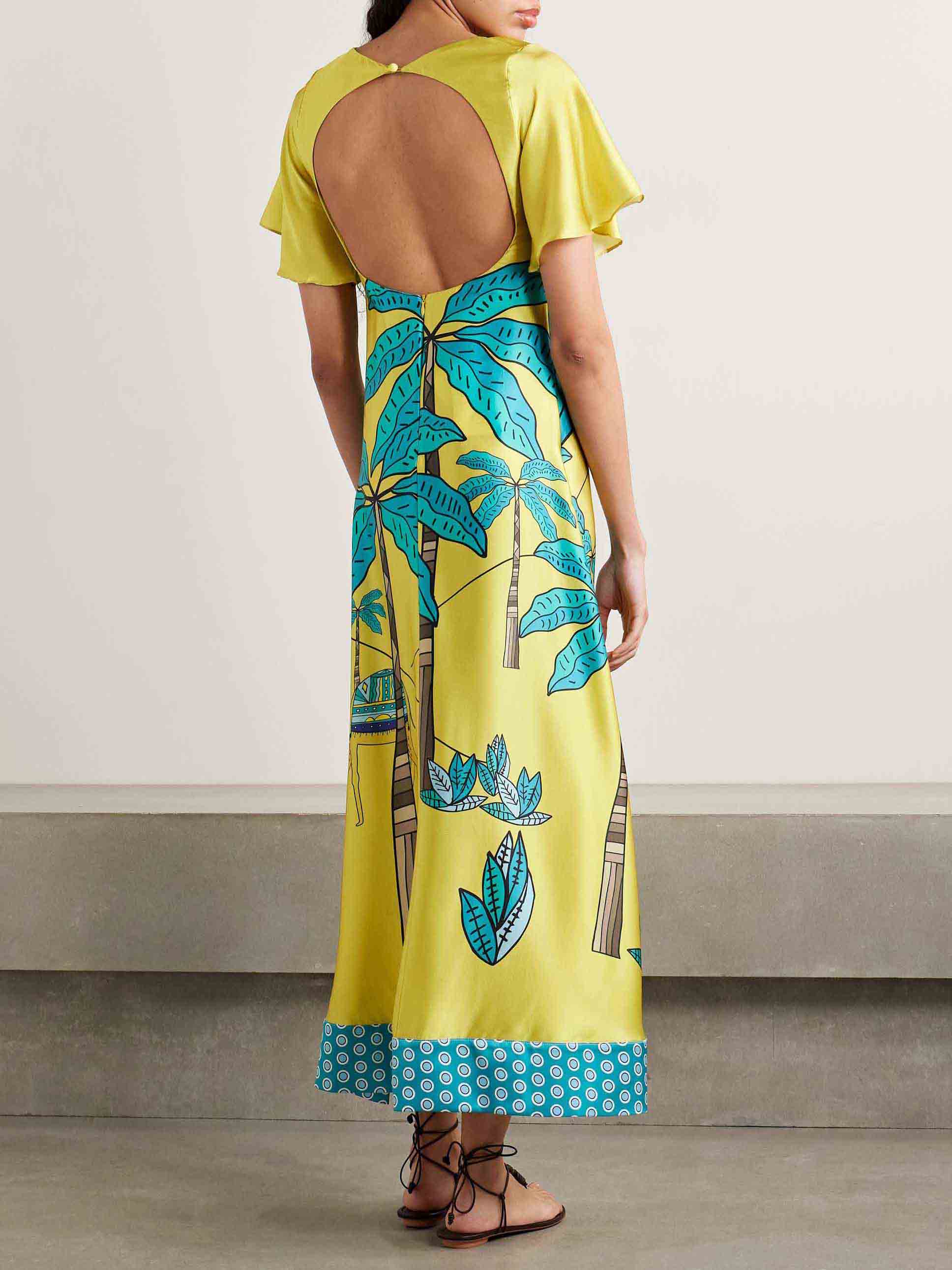 Bold Palm Trees Open Back Maxi Dress