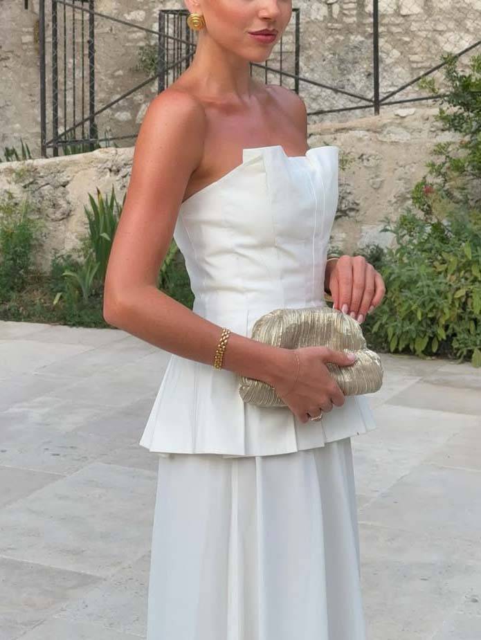 Minimalist Pleated Tube Top And Skirt Set-Skirt