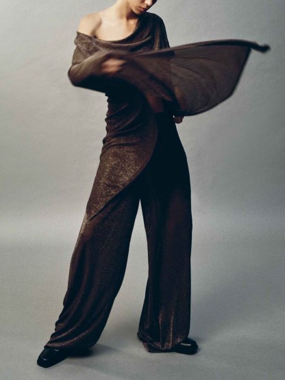 Exquisite Asymmetrical Shawl Pants Two-Piece Set