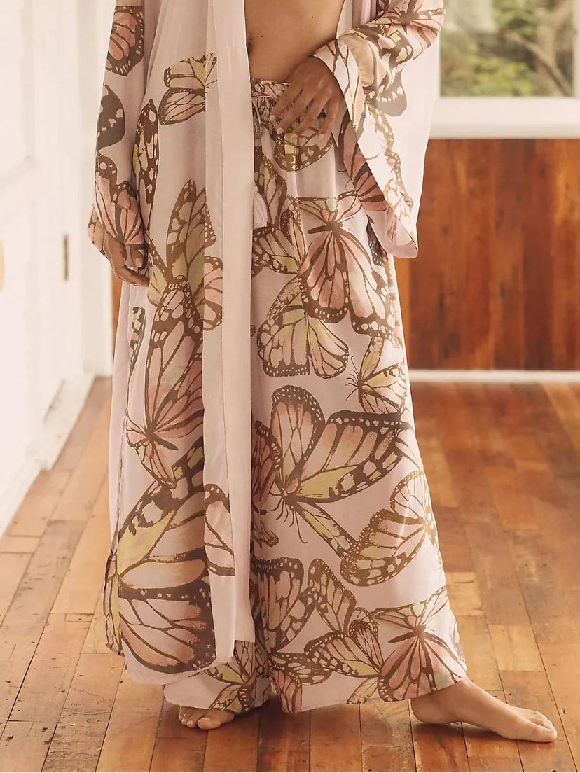 Elegant Butterfly Print Wide-Leg Pants