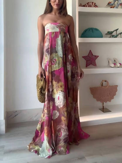 Ethnic Floral Print Off Shoulder A-line Maxi Dress