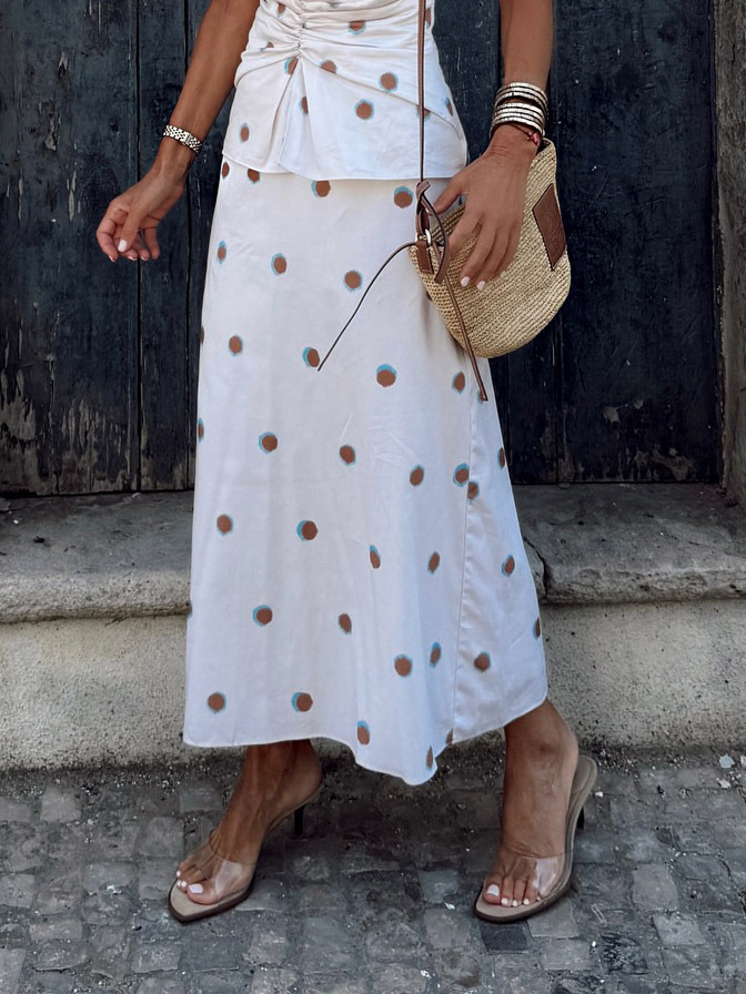 Elegant Polka Dot A-Line Midi Skirt
