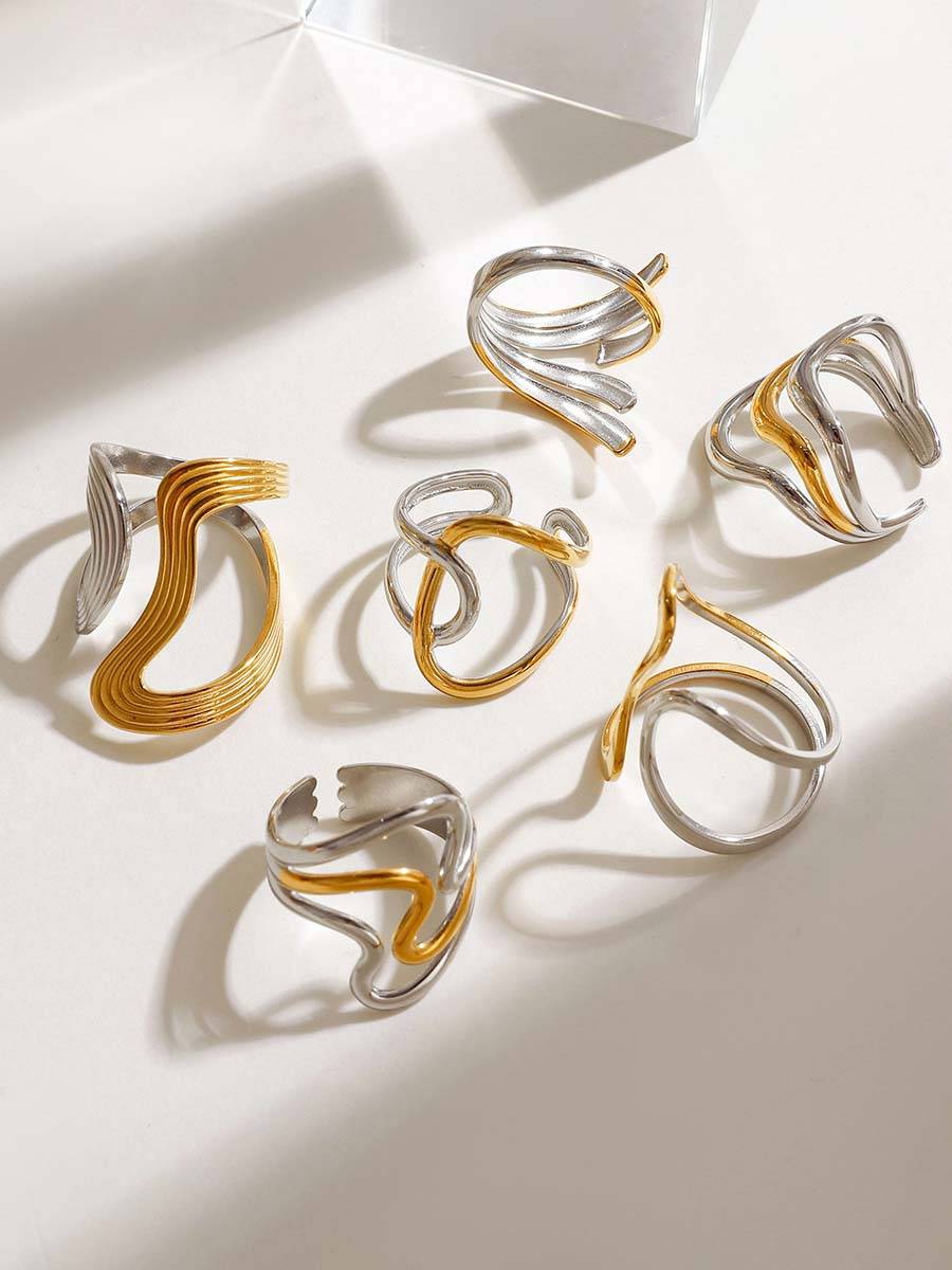 Minimalist Irregular Curve Two-color Ring