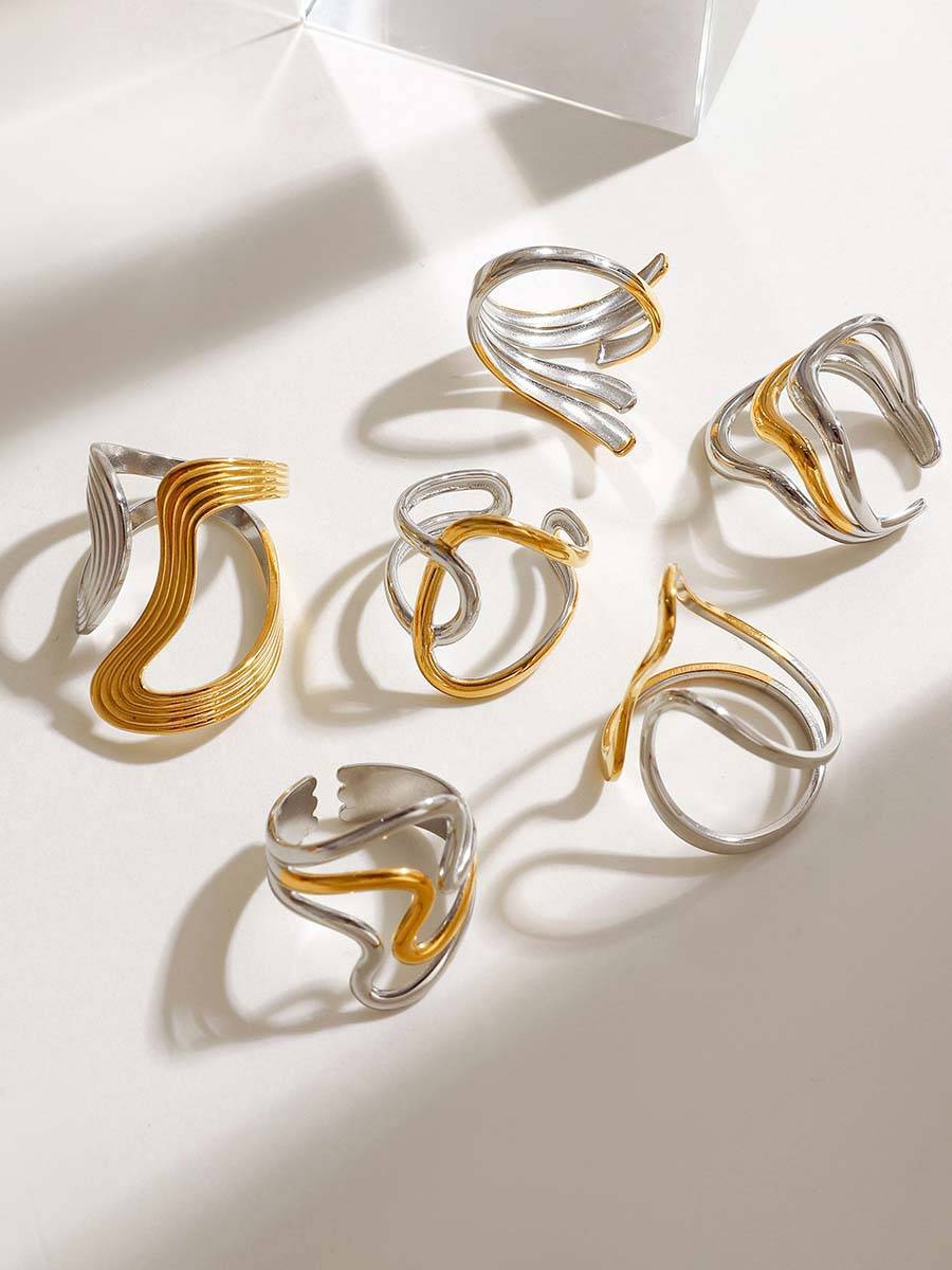 Minimalist Irregular Curve Two-color Ring