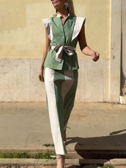 Casual Classic Contrast Color Two-piece Suit