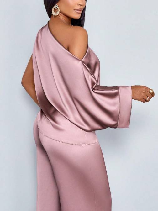 Off-shoulder Loose Shirt And Wide Leg Pants Suit