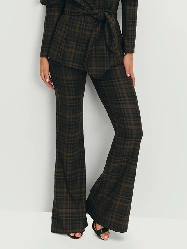 Retro Plaid High Waist Flared Pants