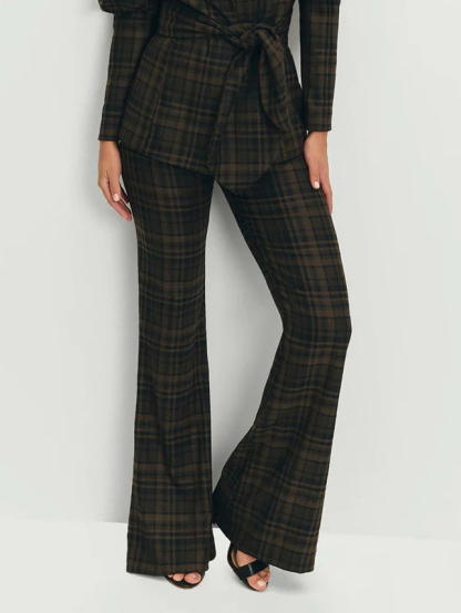 Retro Plaid High Waist Flared Pants