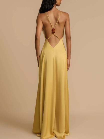 Deep V-neck Backless Maxi Dress
